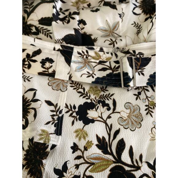 A.L.C. Brien Cream Brown Blue Jacobean Floral Silk Flutter Mini Skirt 8 - Picture 11 of 12